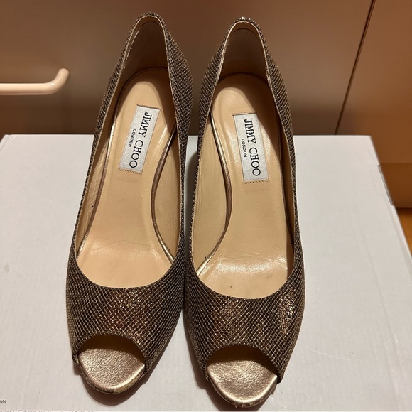 Jimmy Choo Isabel Glitter metallic peep toe pump heels – Size 37.5 - Picture 3 of 13